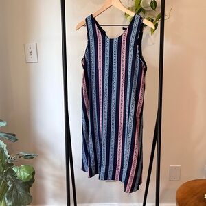 Hatley Meghan Dress Small Navy Herringbone Stripe Sleeveless with Tassel